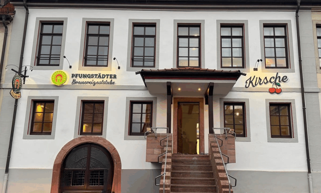 Bild von der Außenfassade der Pfungstädter Brauereigaststube Kirsche