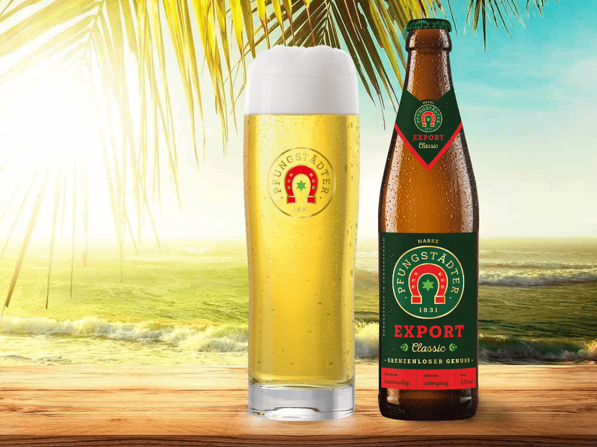 Dekoratives Bild mit einem Glas und einer Flasche Export 0,5l