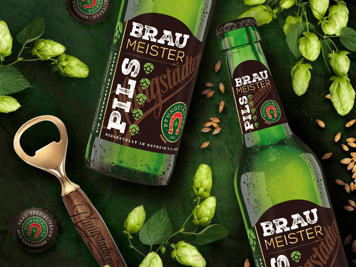 Dekoratives Bild mit zwei Flaschenabbildungen Braumeister-Pils 0,33l