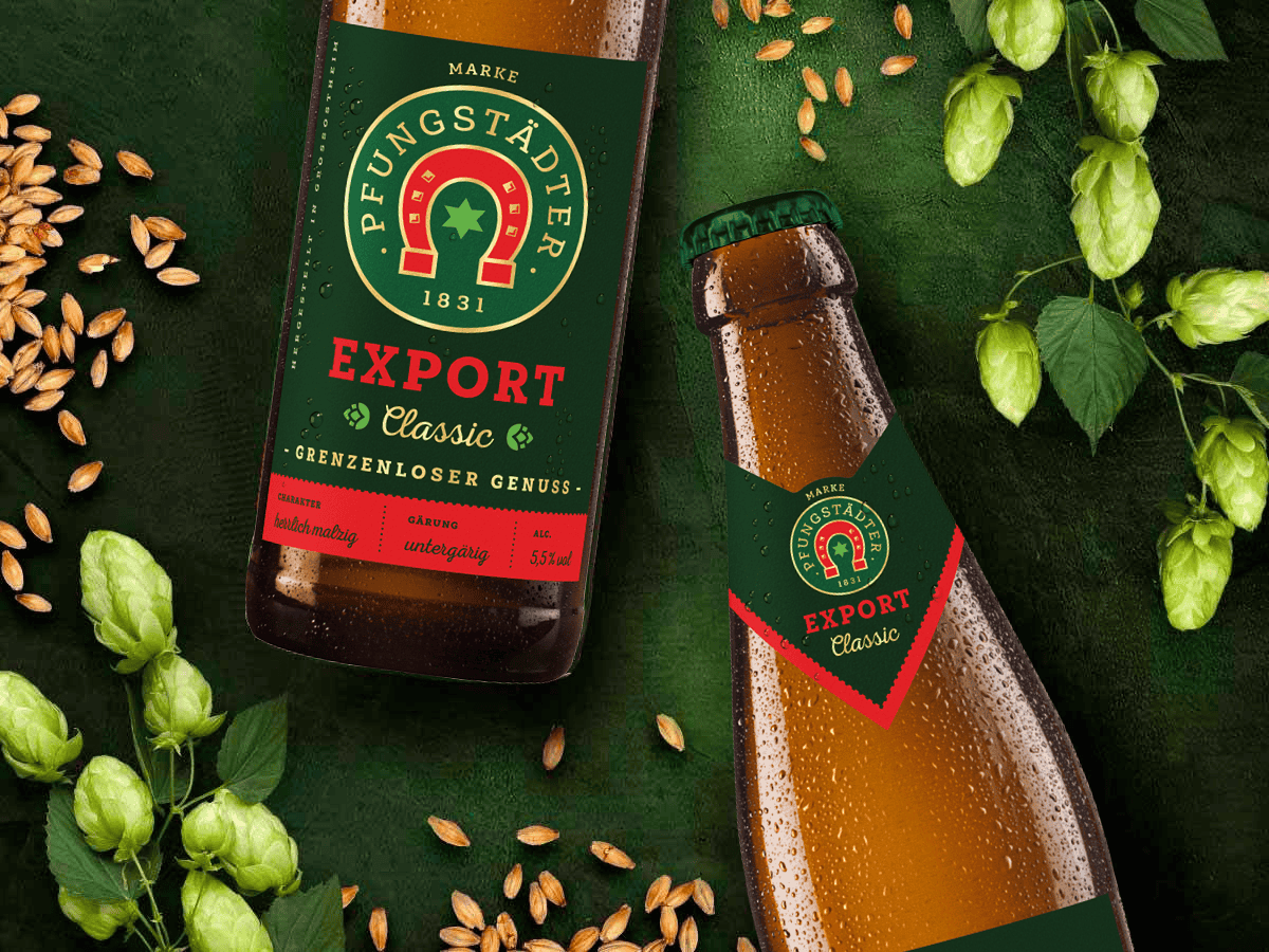 Dekoratives Bild mit zwei Flaschenabbildung des Pfungstädter Export 0,5l