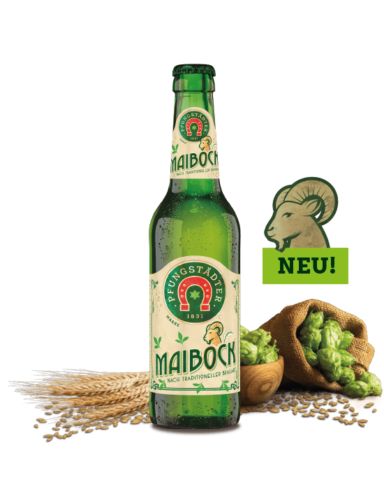 Dekoratives Bild mit einer Flasche Maibock