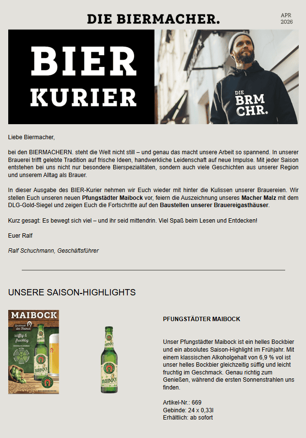 Screenshot des BIER-Kurier Ausgabe April 2026