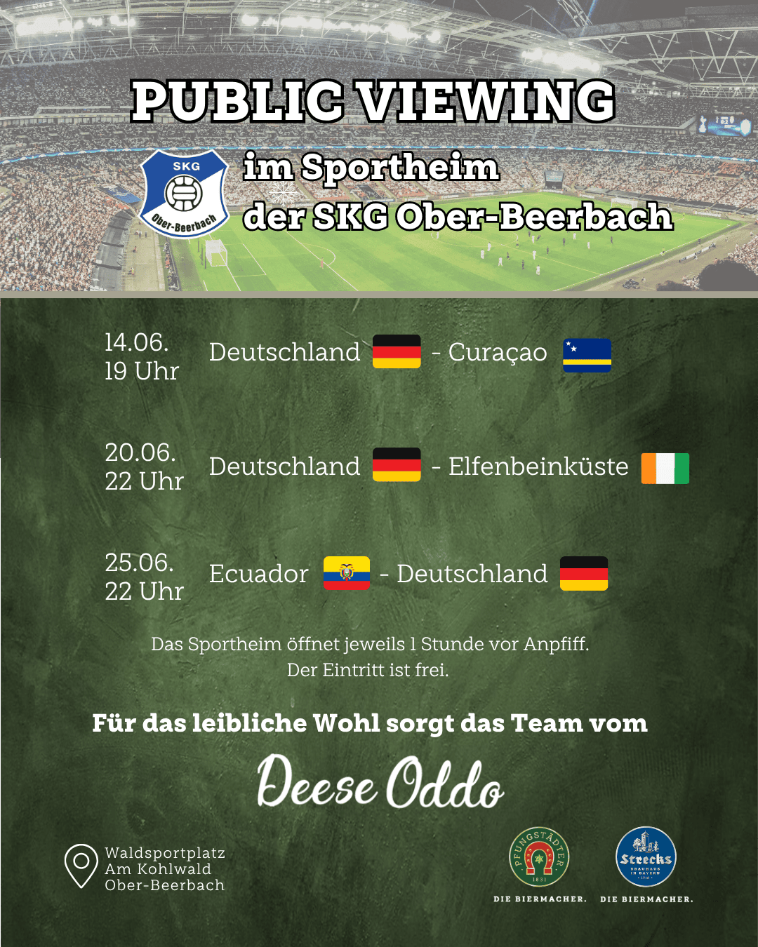 Abbildung Flyer Public Viewing im Sportheim der SKG Ober-Beerbach