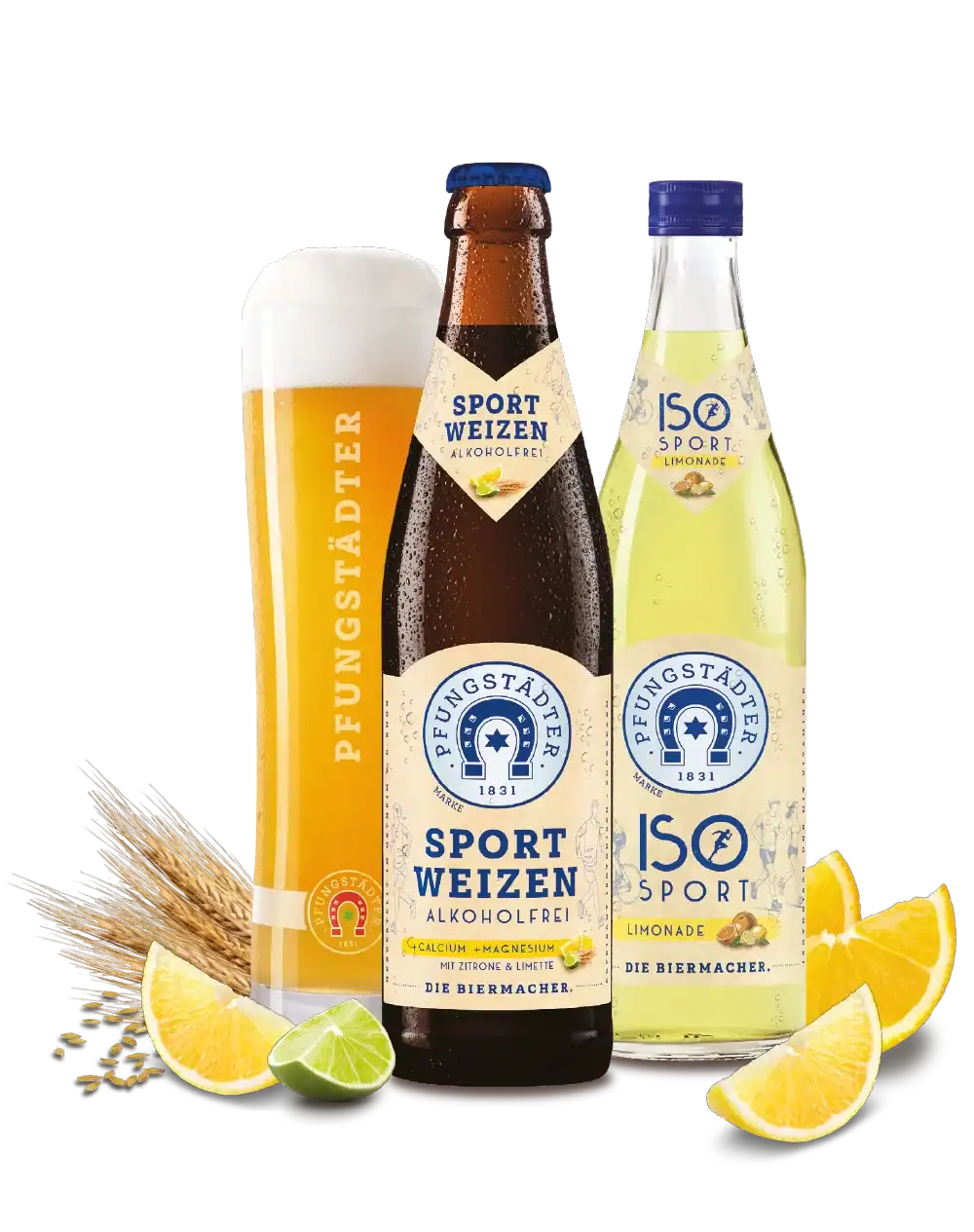 Flaschenabbildung Sport Weizen mit Weizenglas und eine Flasche ISO-Sport