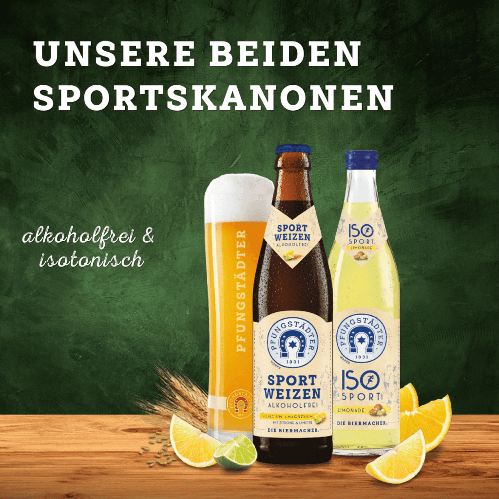 Flaschenabbildung Sport Weizen mit Weizenglas und eine Flasche ISO-Sport