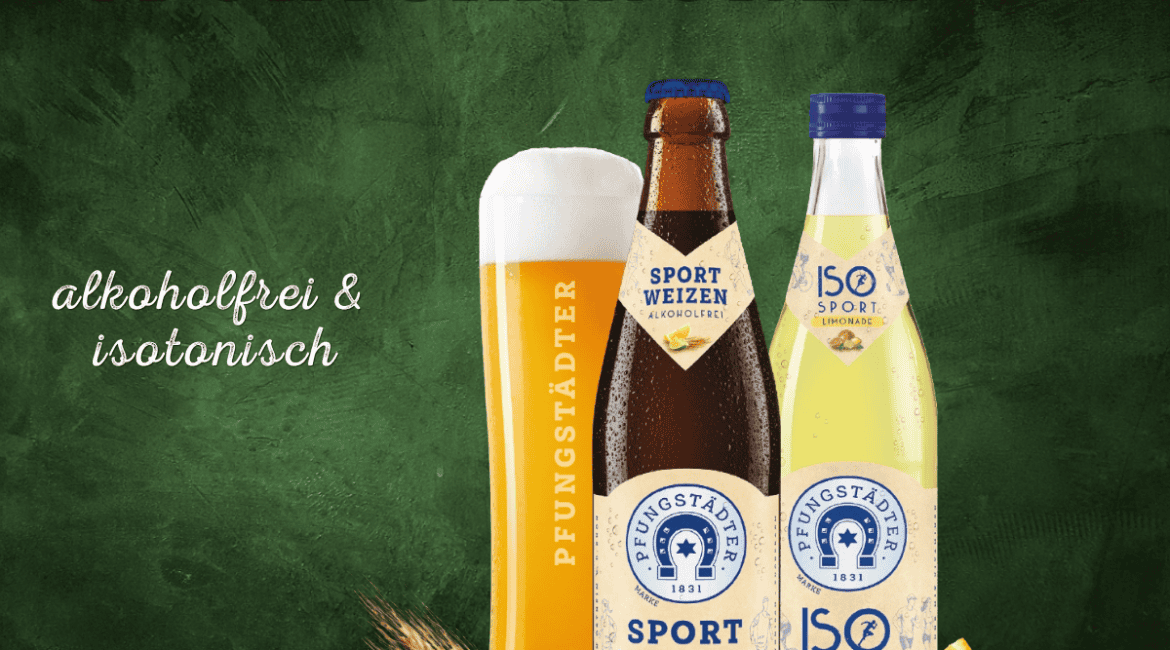 Beitragsbild Unsere beiden Sportskanonen mit einer Flaschenabbildung Sport Weizen und ISO-Sport
