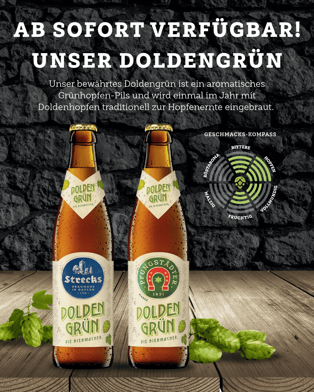 Plakat Doldengrün mit zwei Flaschenabbildungen