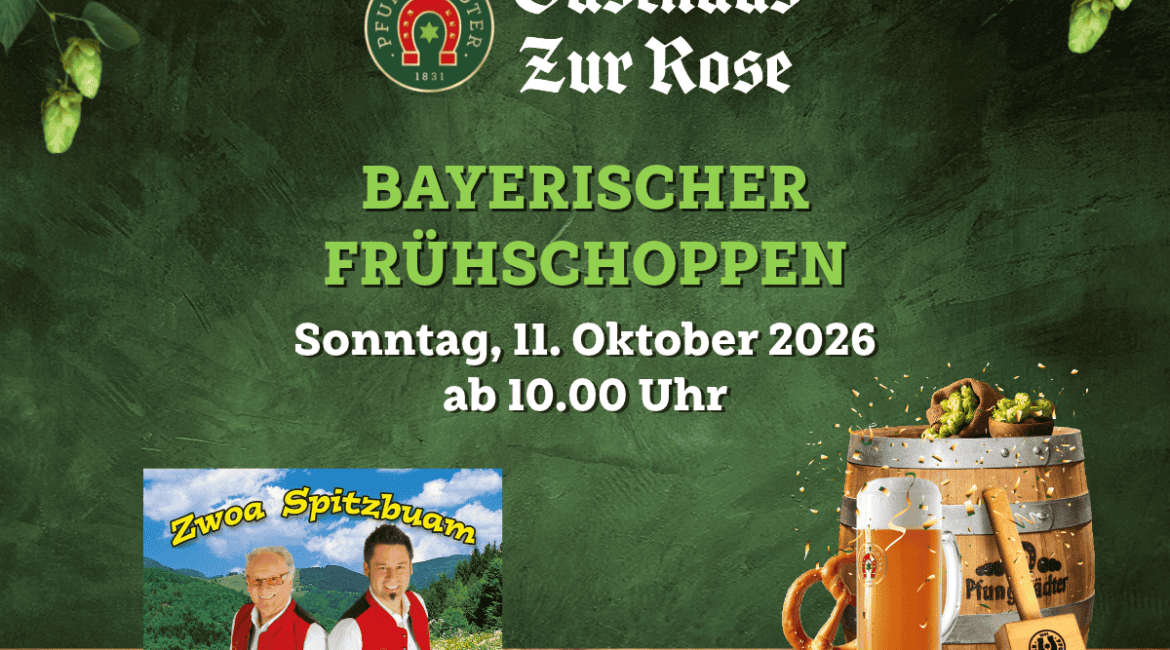 Beitragsbild Bayerischer Frühschoppen im Gasthaus "Zur Rose" in Pfungstadt am 11. Oktober 2026 ab 10.00 Uhr.